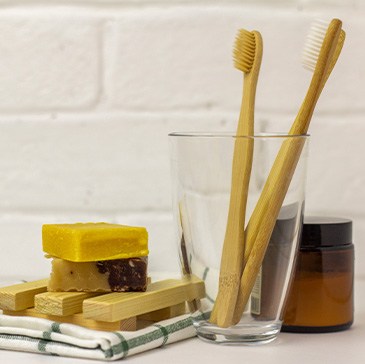 Toothbrushes in a glass