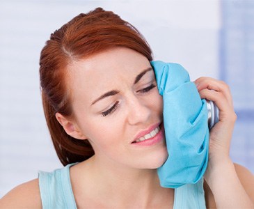 Woman with an ice pack