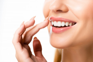 Close up of woman’s perfectly straight smile